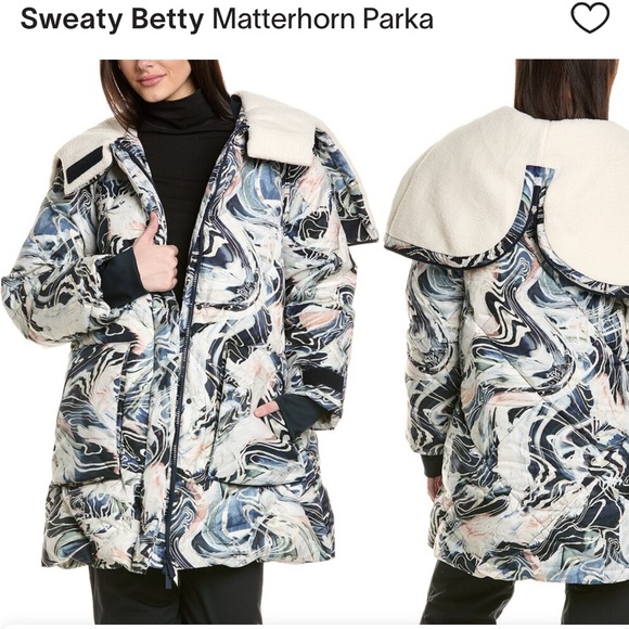 Sweaty Betty Abstract Print Parka with Cream Collar - Picture 3 of 12